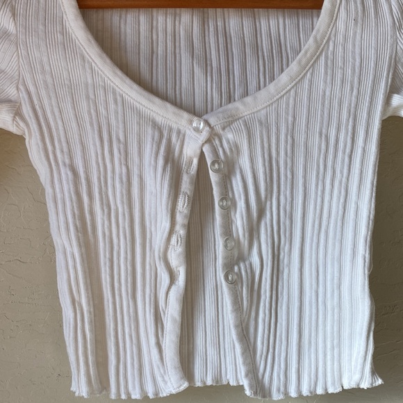 AERO button crop long sleeve cardigan ribbed - Picture 2 of 2